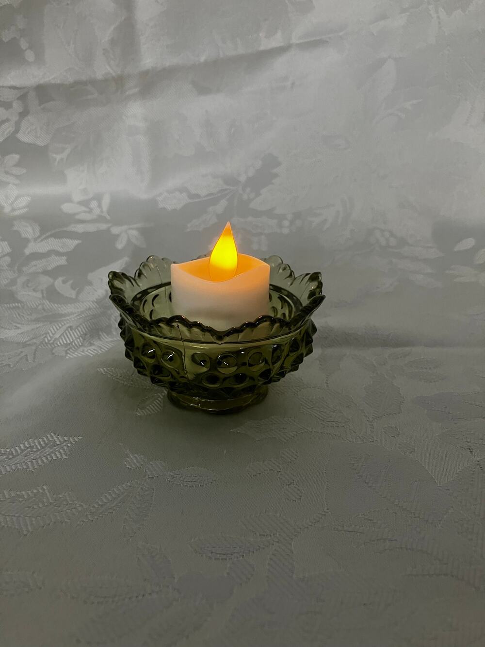 Vintage Fenton Olive Green Hobnail Fairy Lamp Bottom Only Replacement Base Glass